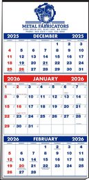 3-Month Wall Calendar – 12 Sheets – Red & Blue Grids – 13.25x27 Multi-Sheet Panel – Tinned Top – 1-Color Custom Imprint – View 3 Months at a Time