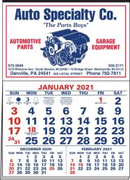 3-Months-In-View Half Apron Calendar with 2-Color Red-Blue Imprint 20.5x28.5