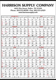 Mid Size Year In View Calendar 22x32 Black & Red Grid