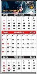 3-Months-In-View Multi-Sheets Calendar - Full-Color Imprint - Red & Black Grids w/Tinned Top 13.25x27