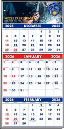 Custom 3-Months-In-View Multi-Sheets Calendar Full-Color Imprint  w/Tinned Top 13.25x27
