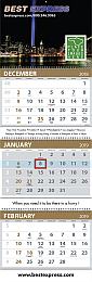 3-Month 4 Panel Custom Calendar with 3 Dop Ads 13x39.5