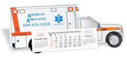 Ambulance Die Cut Desk Calendar - Heavy chipboard construction