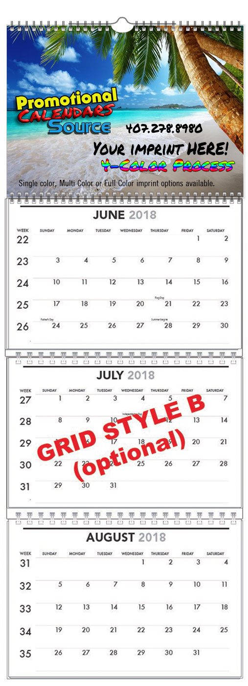 3 Month View Commercial Wall Calendar w Week Numbers, 11x31.5